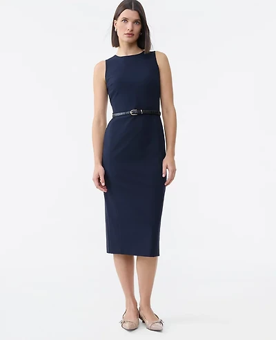 Ann Taylor The Petite Belted Crew Neck Sheath Dress Seasonless Stretch Deep Navy Sky Women's