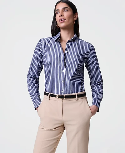 Ann Taylor Striped Perfect Shirt Ultramarine/White Combo Women's