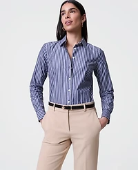Ann Taylor Striped Perfect Shirt Ultramarine/White Combo Women's