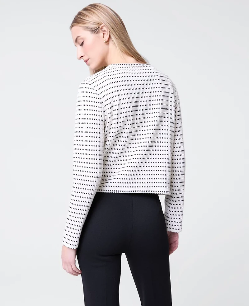 Ann Taylor Petite Weekend Collection Striped Knit Jacket Ivory/Navy Multi Women's