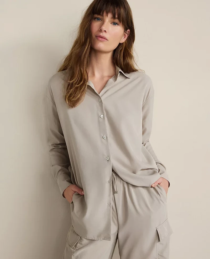 Ann Taylor Haven Well Within The Daily Shirt Drapey Modal Blue Fog Women's