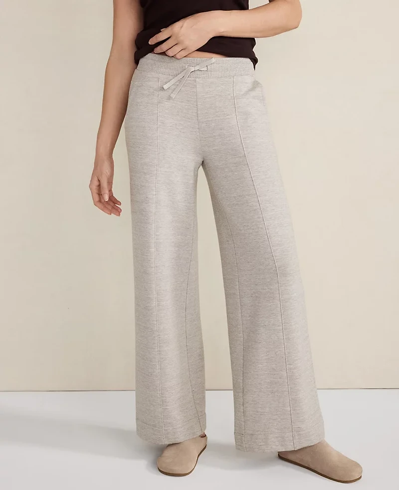 Ann Taylor Haven Well Within Tencel Fleece Wide Leg Pintuck Pants Taupe Heather Women's