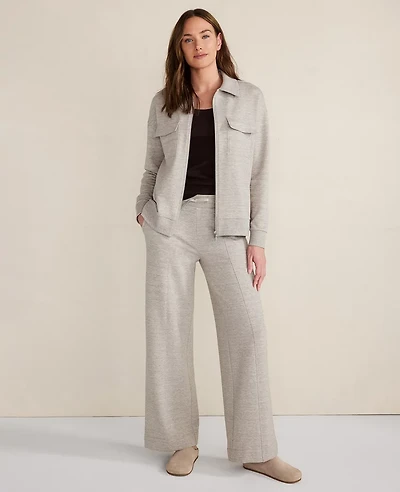 Ann Taylor Haven Well Within Tencel Fleece Wide Leg Pintuck Pants Taupe Heather Women's