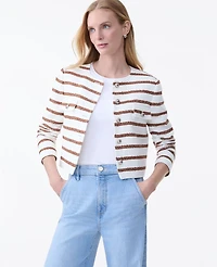 Ann Taylor The Petite Crew Neck Jacket Striped Tweed Tortoise Shell Women's