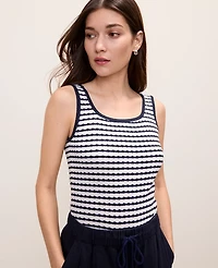 Ann Taylor Weekend Pointelle Tank Top Deep Navy/White Women's