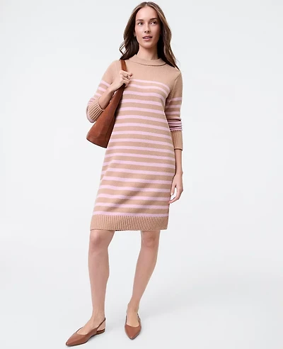 Ann Taylor Petite Weekend Collection Striped Sweater Shift Dress Camel Multi Women's