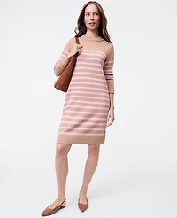 Ann Taylor Petite Weekend Collection Striped Sweater Shift Dress Camel Multi Women's