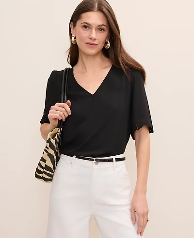 Ann Taylor Embroidered Mixed Media Top Women's