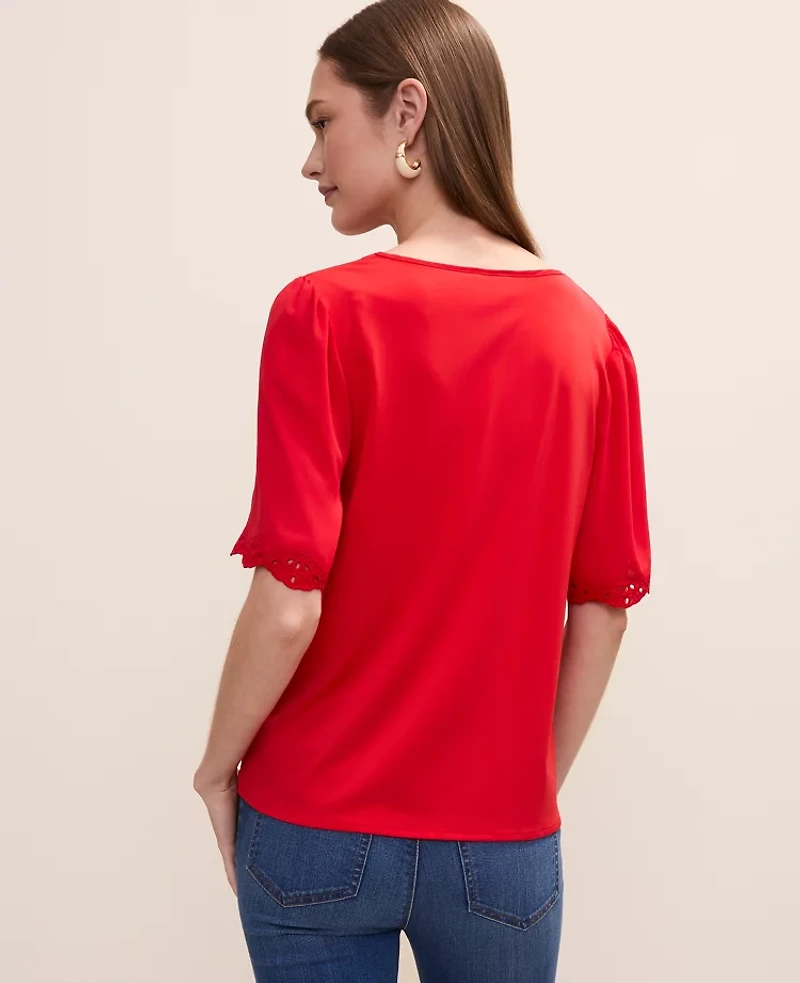 Ann Taylor Embroidered Mixed Media Top Women's