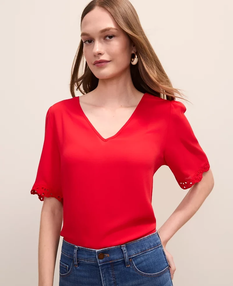Ann Taylor Embroidered Mixed Media Top Women's