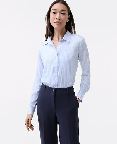 Ann Taylor Striped Relaxed Perfect Shirt Powdered Periwinkle Women's