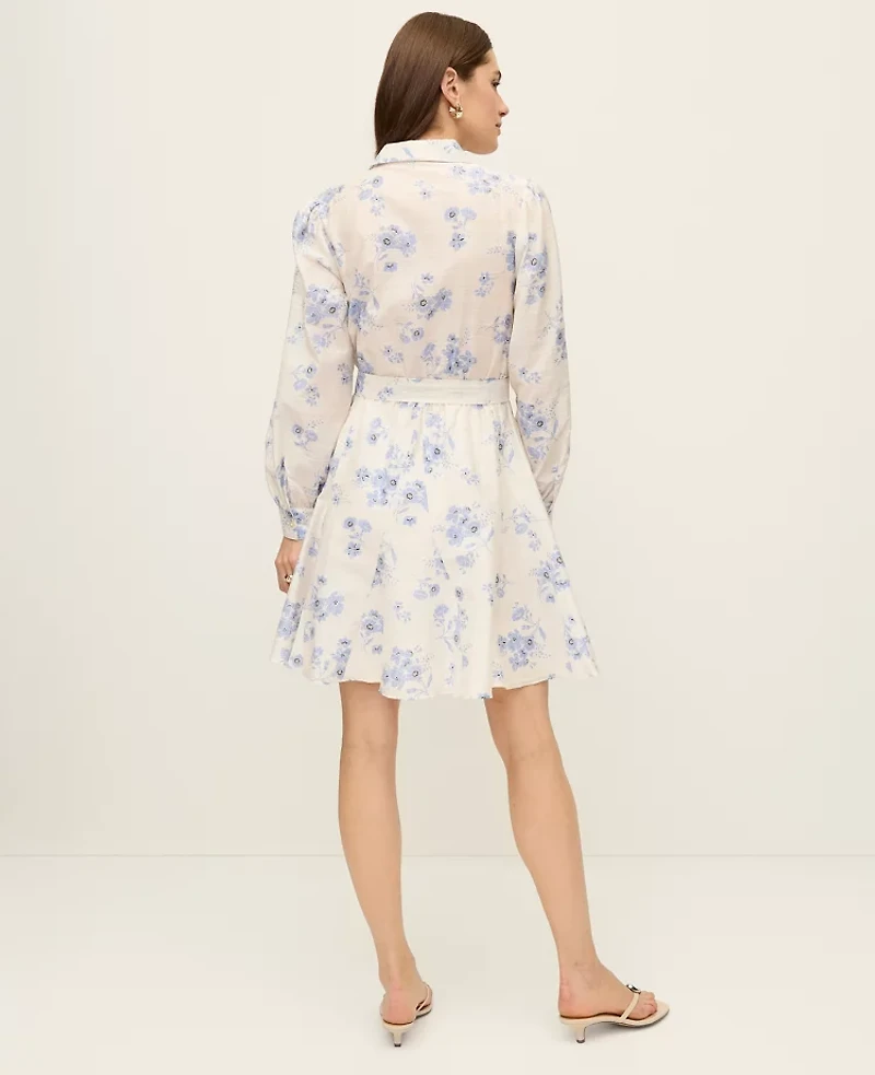 Ann Taylor Floral Collared Flare Shirtdress Winter White Women's
