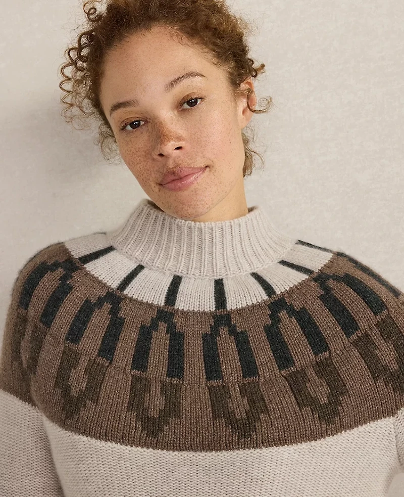 Ann Taylor Haven Well Within Cashmere Fairisle Mock Neck Sweater Sandy Neutral Women's