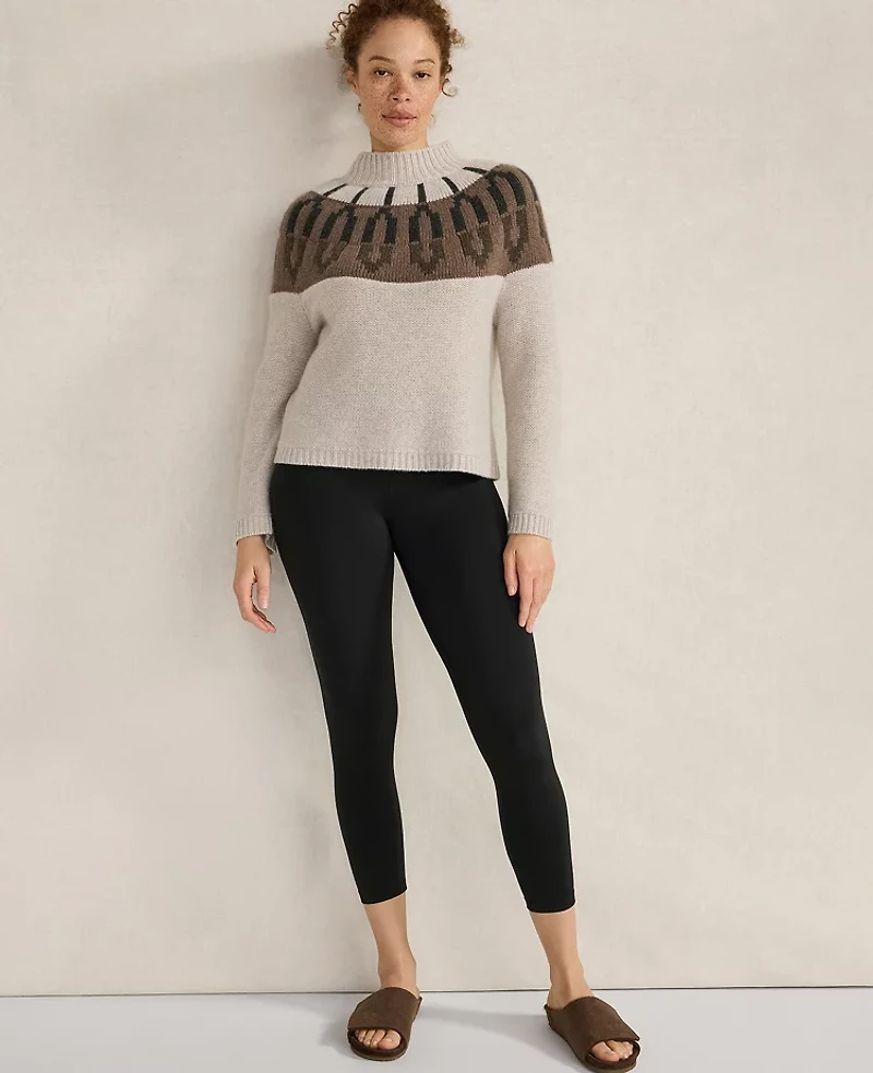 Ann Taylor Haven Well Within Cashmere Fairisle Mock Neck Sweater Sandy Neutral Women's