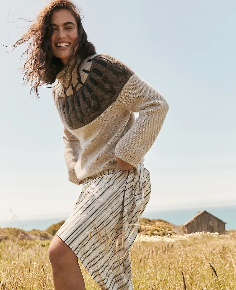 Ann Taylor Haven Well Within Cashmere Fairisle Mock Neck Sweater Sandy Neutral Women's