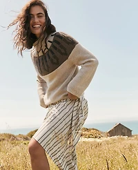 Ann Taylor Haven Well Within Cashmere Fairisle Mock Neck Sweater Sandy Neutral Women's