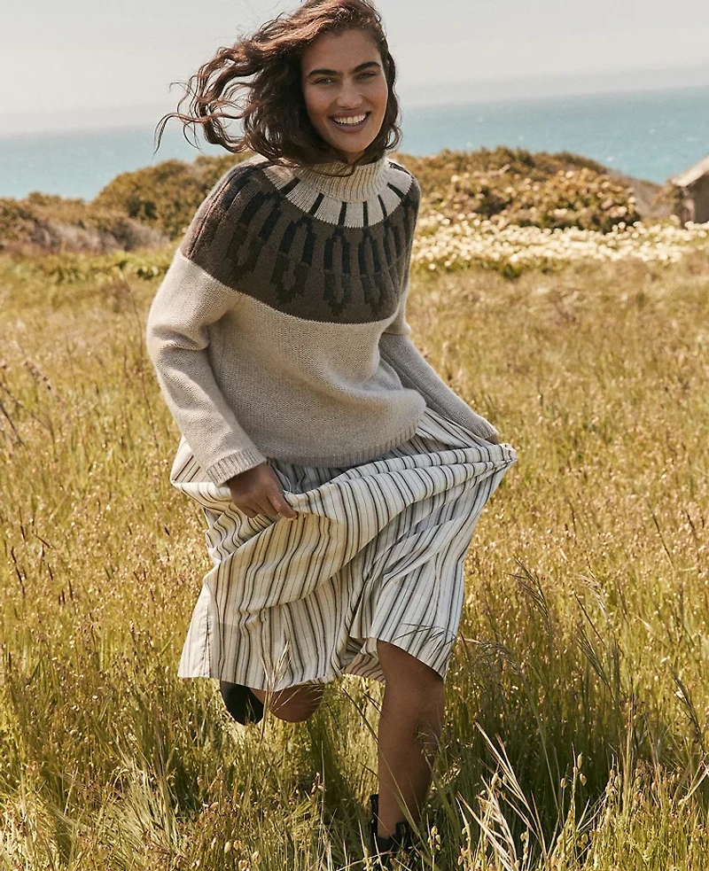 Ann Taylor Haven Well Within Cashmere Fairisle Mock Neck Sweater Sandy Neutral Women's