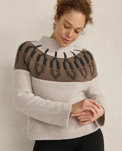 Ann Taylor Haven Well Within Cashmere Fairisle Mock Neck Sweater Sandy Neutral Women's
