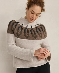 Ann Taylor Haven Well Within Cashmere Fairisle Mock Neck Sweater Sandy Neutral Women's