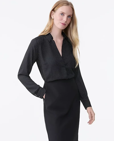 Ann Taylor Dotted Camp Shirt Black Women's