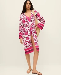 Ann Taylor Floral Beach Kimono Winter White Women's