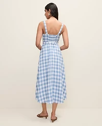 Ann Taylor Gingham Belted Linen Blend Midi Dress Sea Haze Women's
