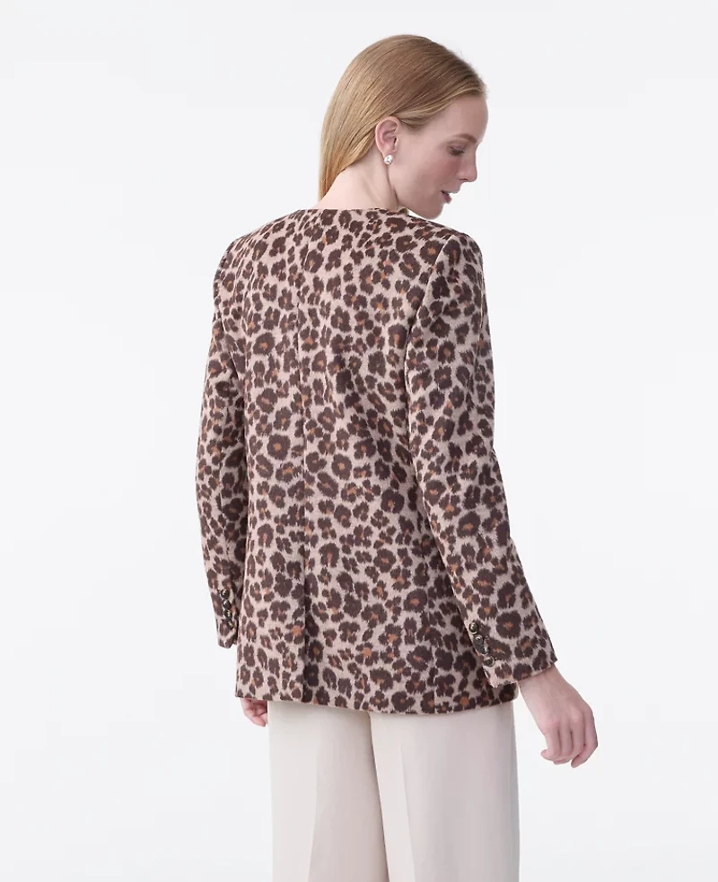 Ann Taylor The Petite Longline Collarless Blazer Animal Print Almond Croissant Women's
