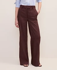 Ann Taylor The Pinstriped Wide-Leg Flare Trouser Linen Blend Rich Walnut Women's