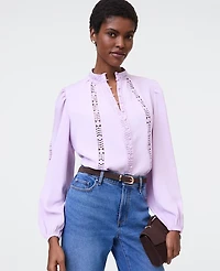 Ann Taylor Petite Lace Trim Blouse Women's