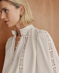 Ann Taylor Petite Lace Trim Blouse Women's