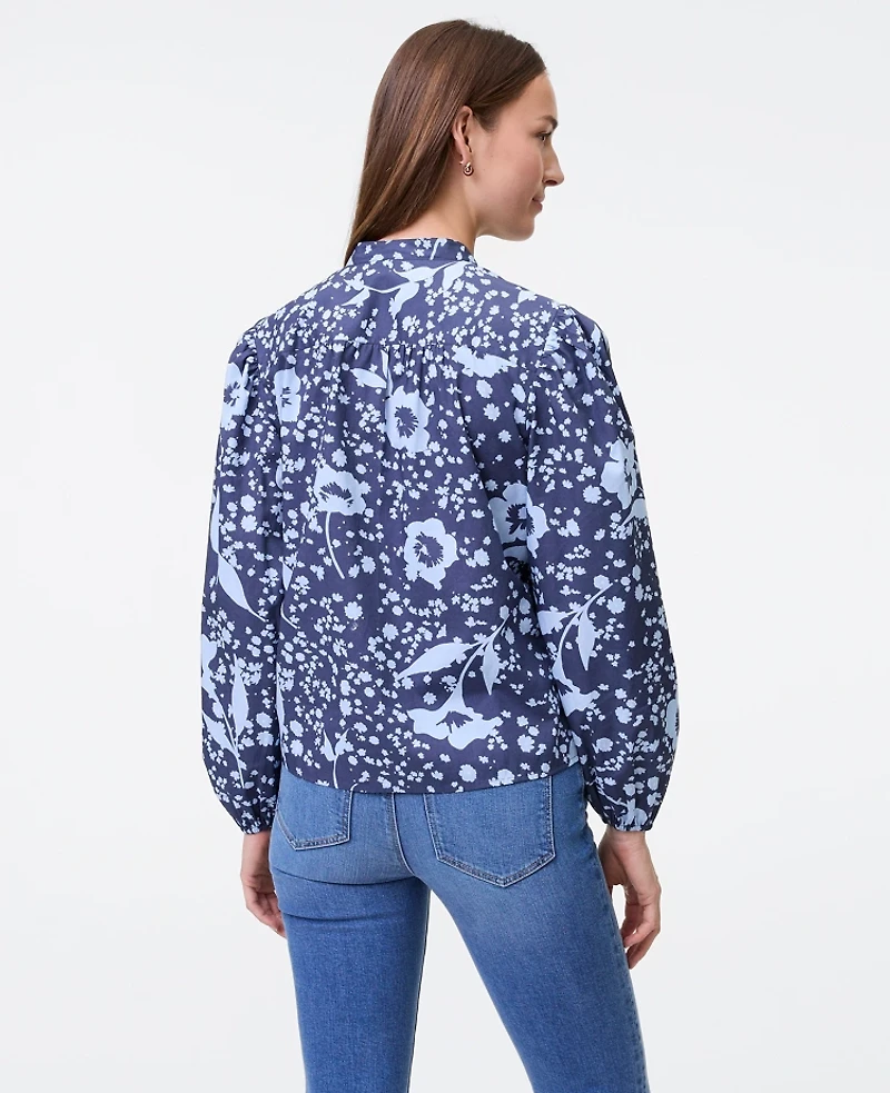 Ann Taylor Weekend Collection Floral Stand Collar Blouse Subdued Navy Women's