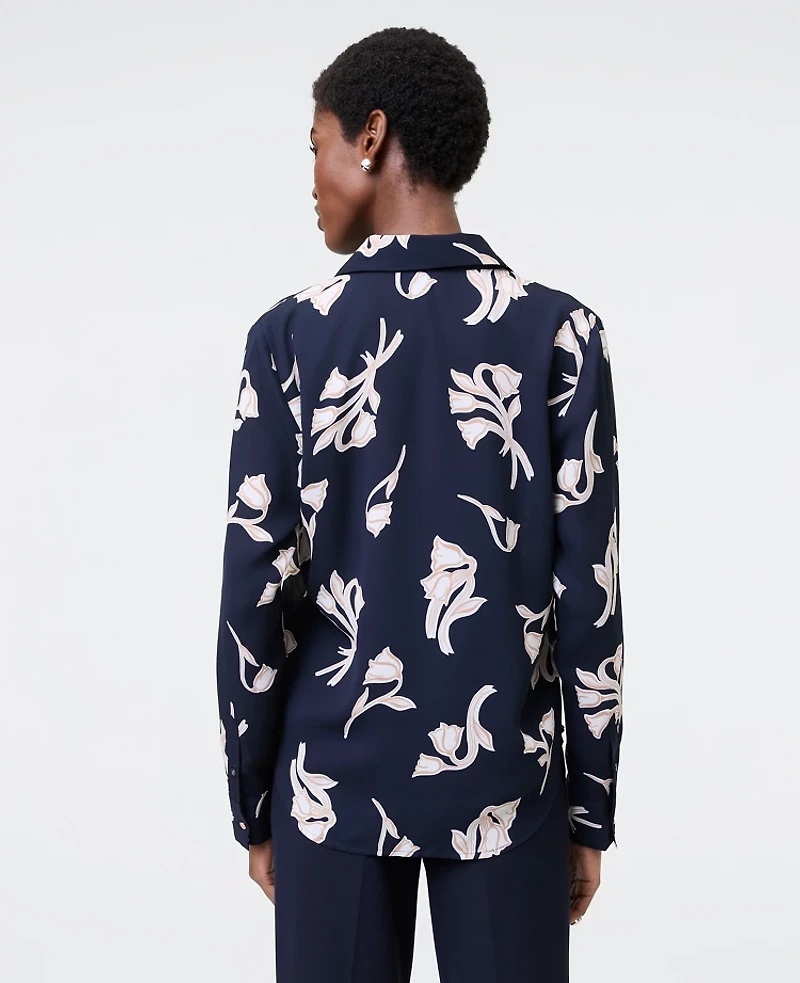 Ann Taylor Floral Button Down Shirt Night Sky Women's