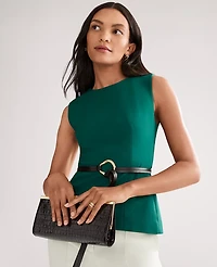 Ann Taylor The Petite Crew Neck Peplum Top Ponte Shade Tree Women's