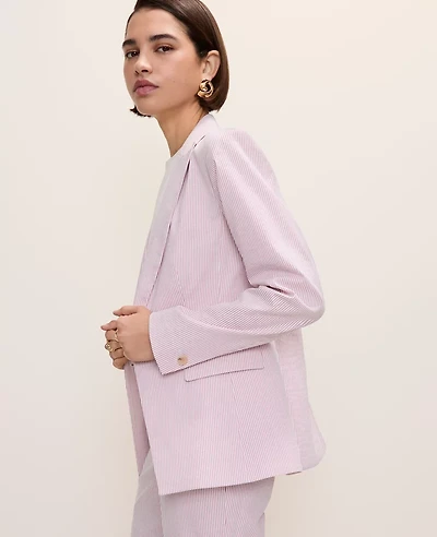 Ann Taylor The One Button Blazer Seersucker Pink/White Combo Women's