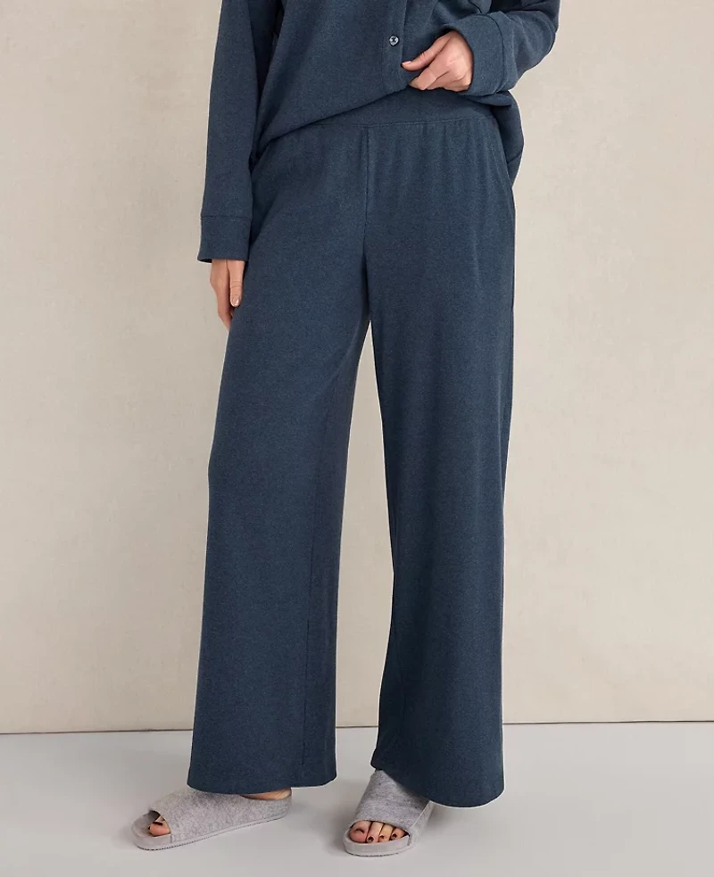 Ann Taylor Haven Well Within Organic Cotton Rib Knit Relaxed Wide Leg Pants Twilight Navy Women's