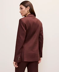 Ann Taylor The Fitted Long Double Breasted Blazer Linen Blend Rich Walnut Women's
