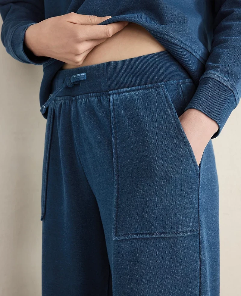 Ann Taylor Haven Well Within Indigo Washed Cotton Fleece Straight Leg Pants Dark Wash Women's