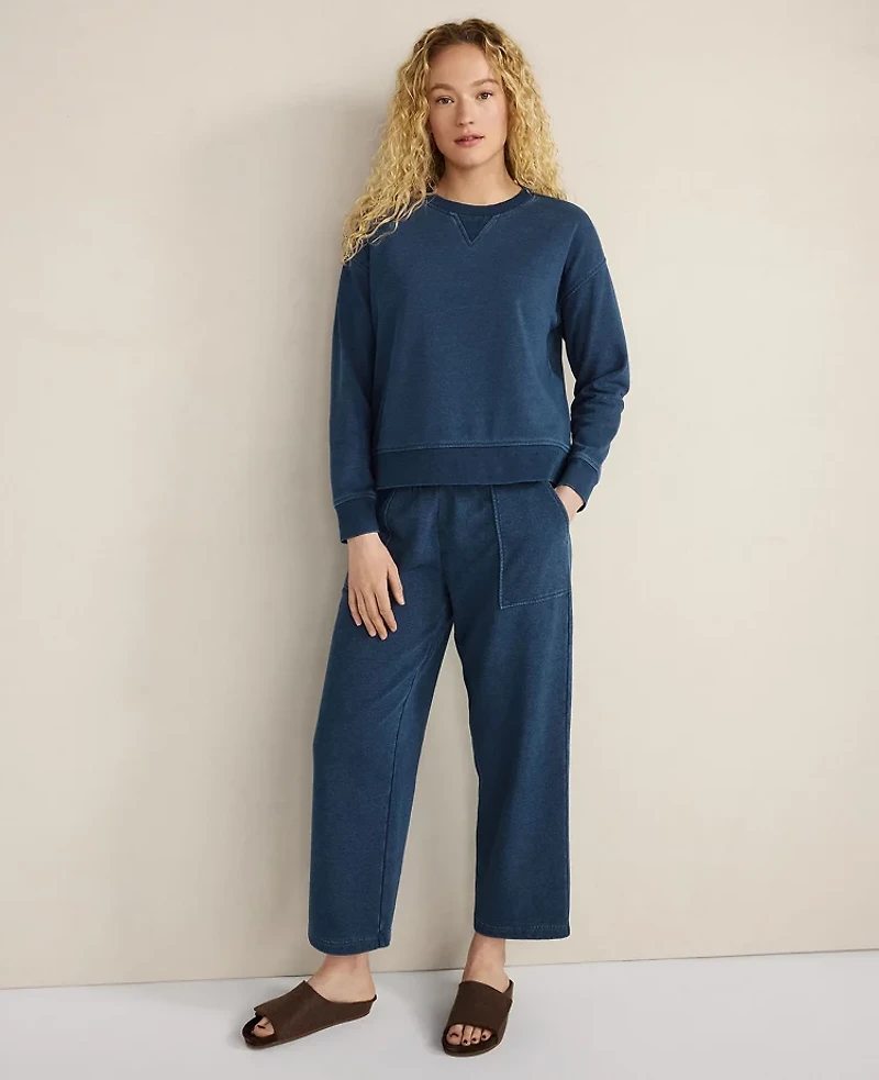Ann Taylor Haven Well Within Indigo Washed Cotton Fleece Straight Leg Pants Dark Wash Women's