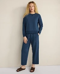 Ann Taylor Haven Well Within Indigo Washed Cotton Fleece Straight Leg Pants Dark Wash Women's