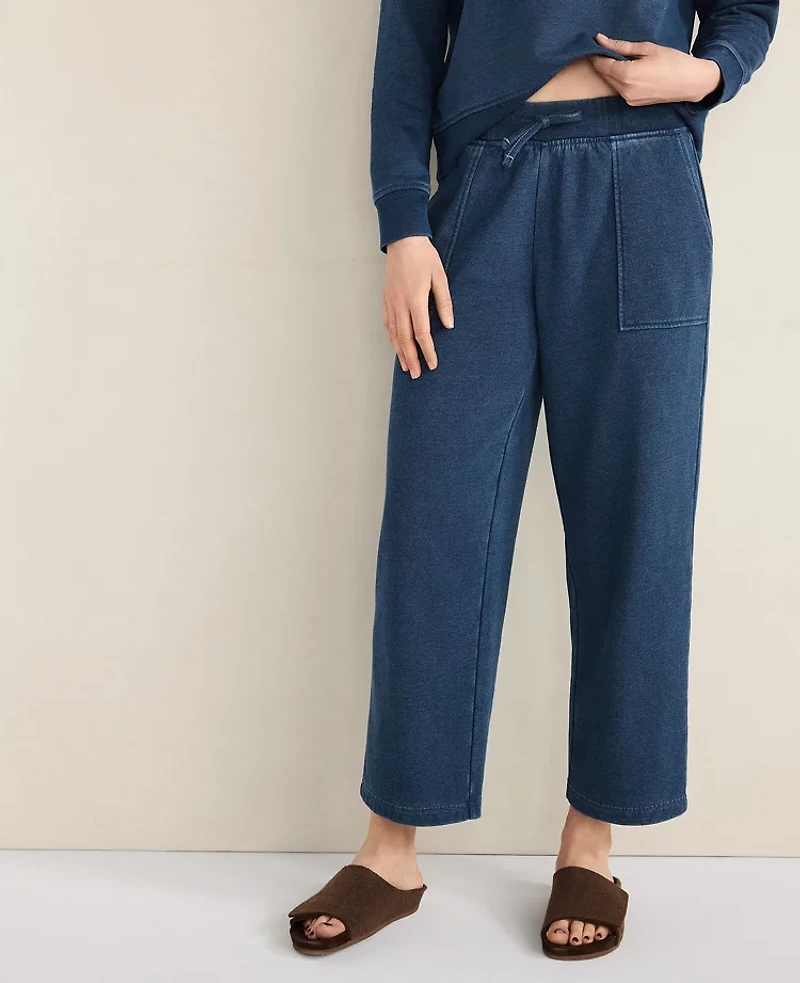 Ann Taylor Haven Well Within Indigo Washed Cotton Fleece Straight Leg Pants Dark Wash Women's