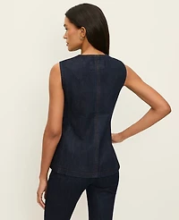 Ann Taylor The Long Crew Neck Vest Denim Classic Rinse Wash Women's