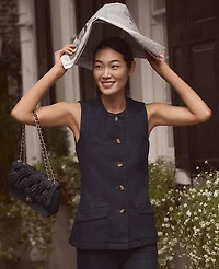 Ann Taylor The Long Crew Neck Vest Denim Classic Rinse Wash Women's