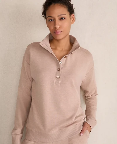 Ann Taylor Haven Well Within Fleece Johnny Collar Henley Desert Clay Heather Women's