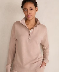 Ann Taylor Haven Well Within Fleece Johnny Collar Henley Desert Clay Heather Women's