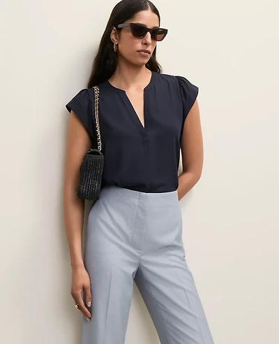 Ann Taylor Mixed Media Flutter Sleeve Top Night Sky Women's