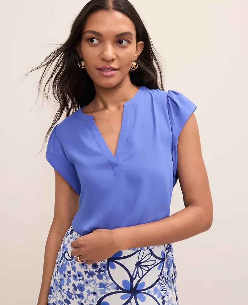 Ann Taylor Mixed Media Flutter Sleeve Top Women's