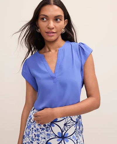 Ann Taylor Mixed Media Flutter Sleeve Top Women's
