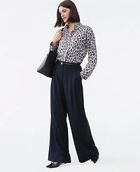 Ann Taylor Animal Print Ruffle Shirt Pale Linen Women's