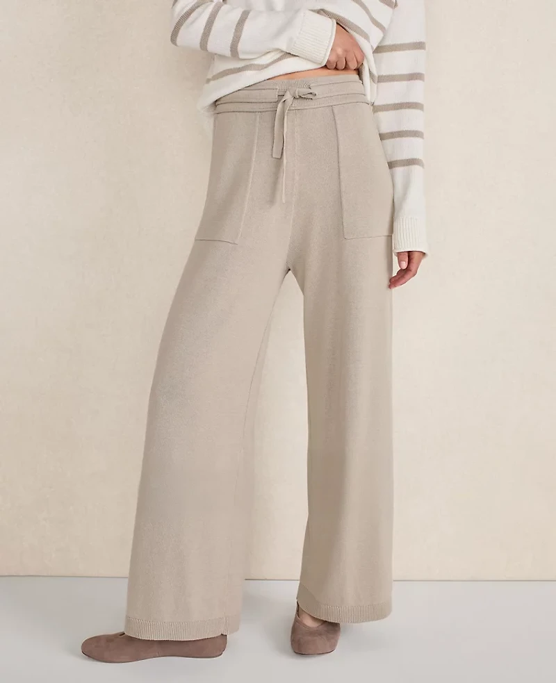 Ann Taylor Haven Well Within Organic Cotton Knit Wide Leg Pants Blue Fog Women's