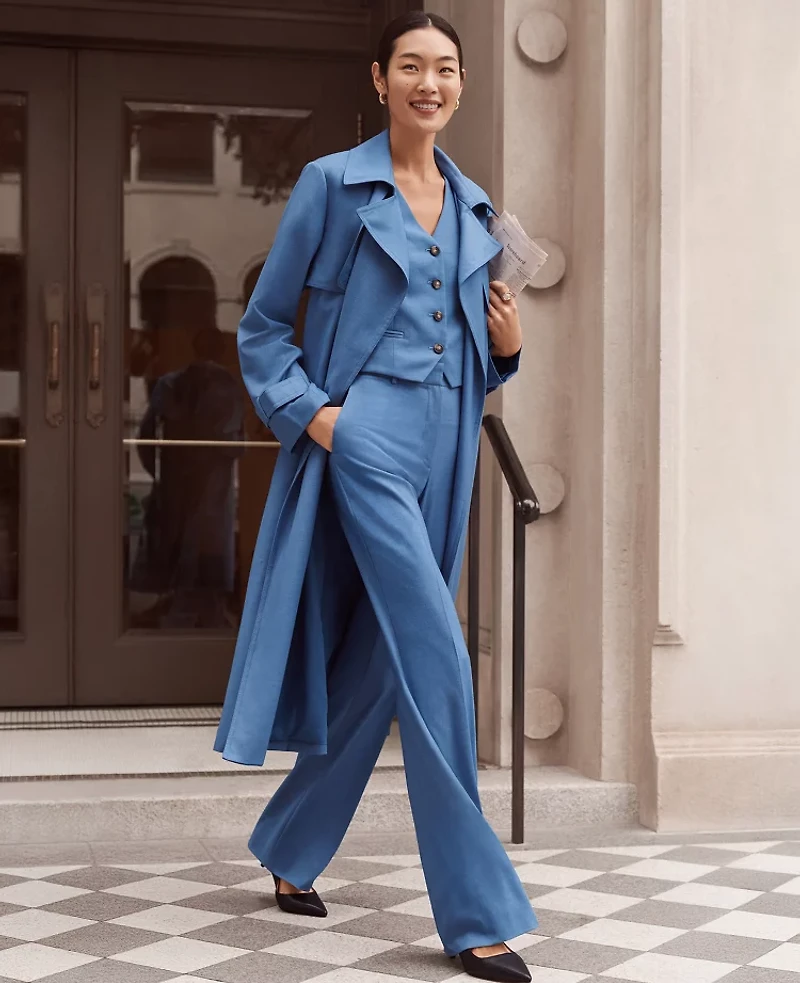 Ann Taylor The Petite Flare Trouser Luxe Twill Bluebird Melange Women's